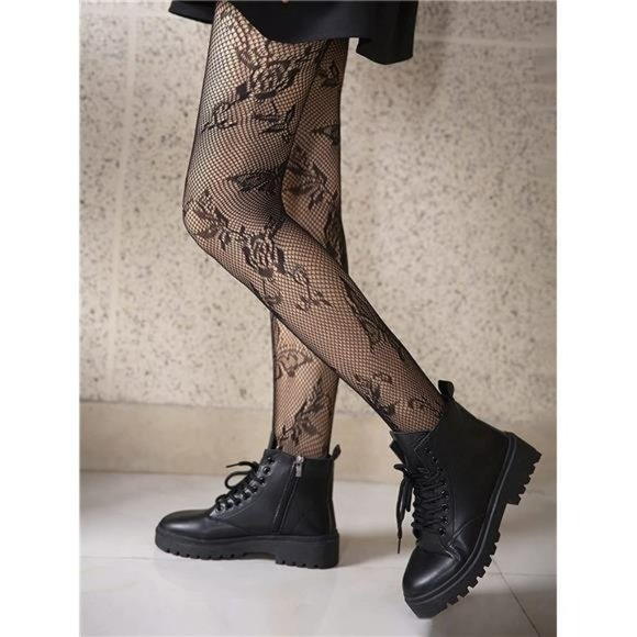 Women's Patterned Tights Fishnet Floral Pantyhose High Waist Stockings - Picture 2 of 5